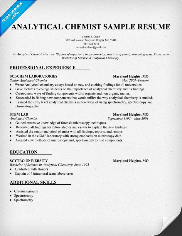 of chemistry examples resume please chemist help Forum Analytical CV examples   Chromatography